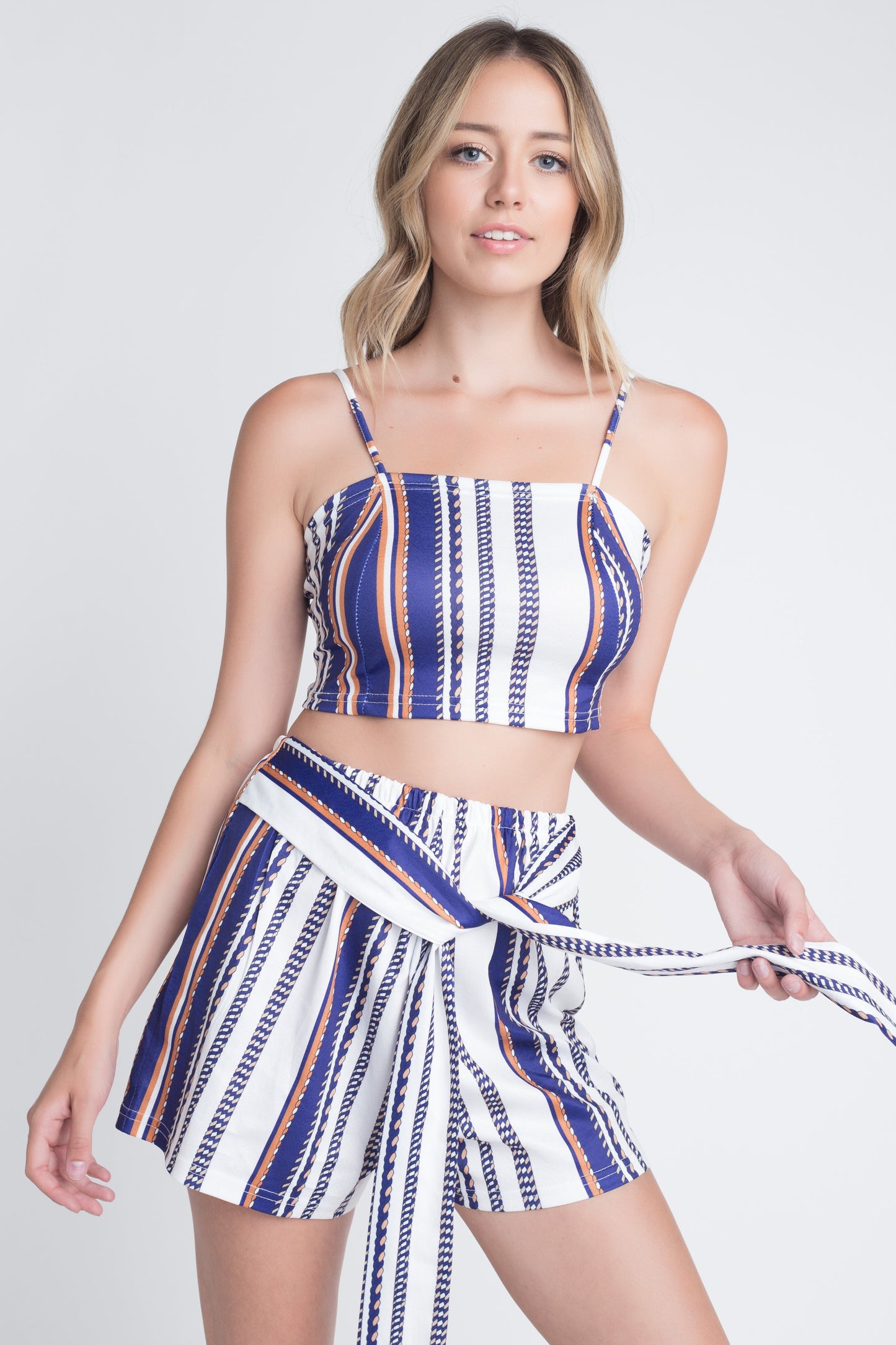 Women's Unique Stripe Printed 2pc Set with Tie