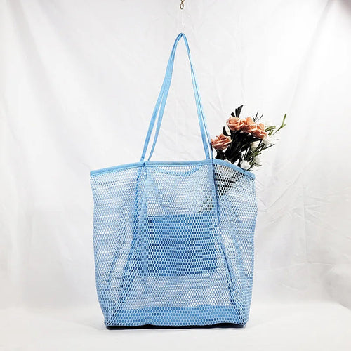 Spring Summer Solid Color Hollow Mesh Tote Bag Large Capacity Travel