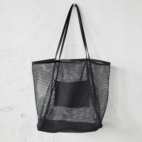 Spring Summer Solid Color Hollow Mesh Tote Bag Large Capacity Travel