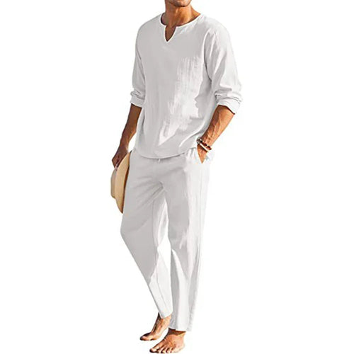 Casual Cotton Linen Two Piece Men Set