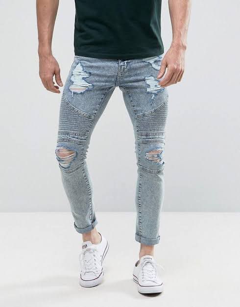 MEN New Look Skinny Biker Jeans With Extreme Rips  Light Blue 28