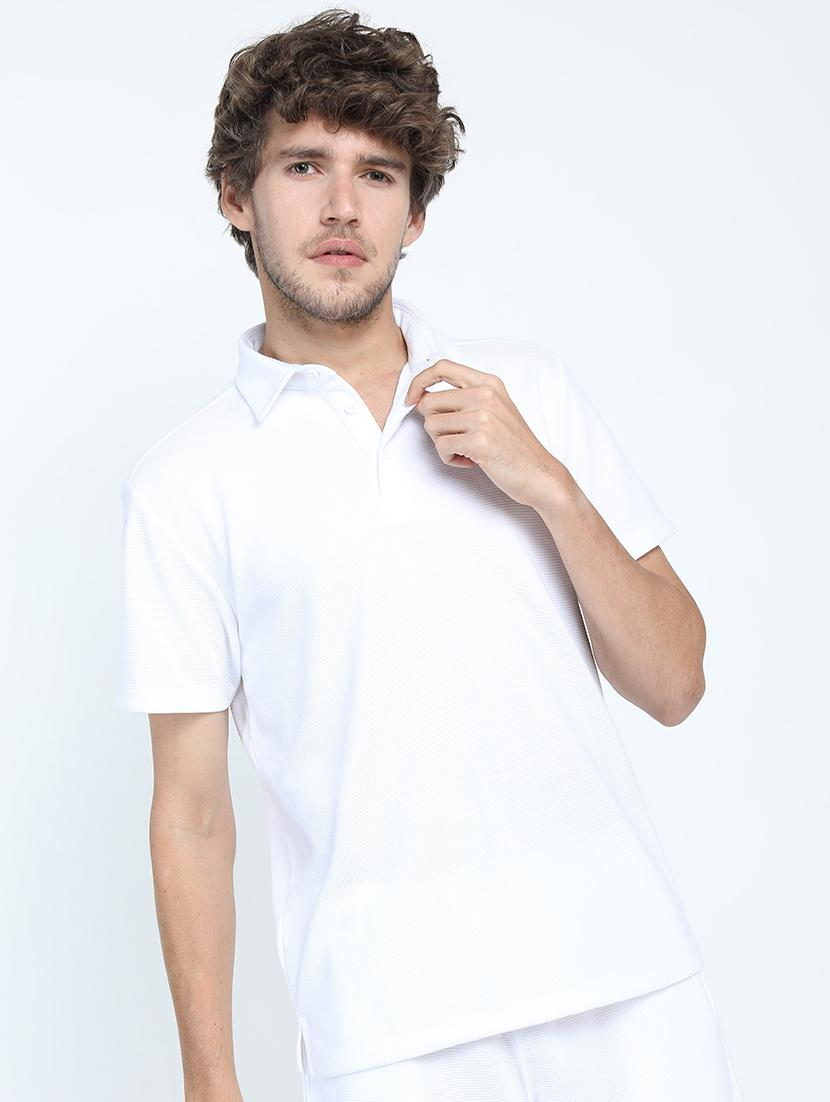 Men Cotton solid polo neck t-shirt (Size-L) (Color-WHITE)