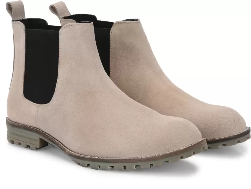 Leather Cushioned Insole Chelsea Boots  (Size-UK-9) (Color-BEIGE)