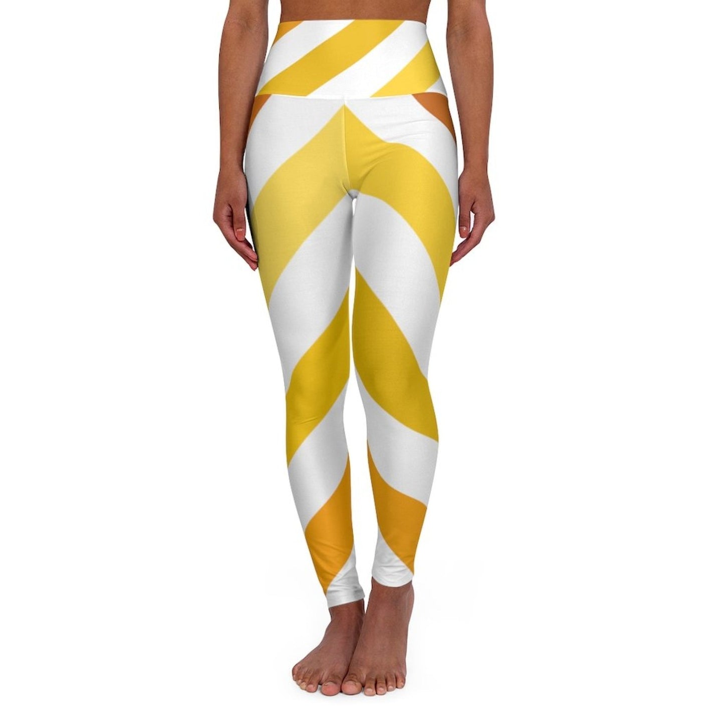 Womens High-waist Fitness Legging Yoga Pants - Yellow White