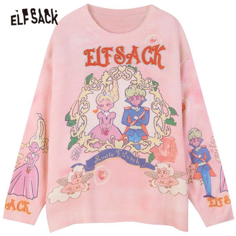 Harajuku Cartoon Jacquard Casual Pullover Knit Sweaters Women,Spring