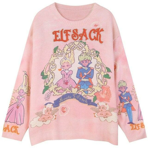 Harajuku Cartoon Jacquard Casual Pullover Knit Sweaters Women,Spring