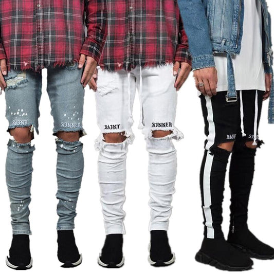 Fashion Mens Jeans Skinny With Slim Elastic Denim Bike Jeans Men Pants